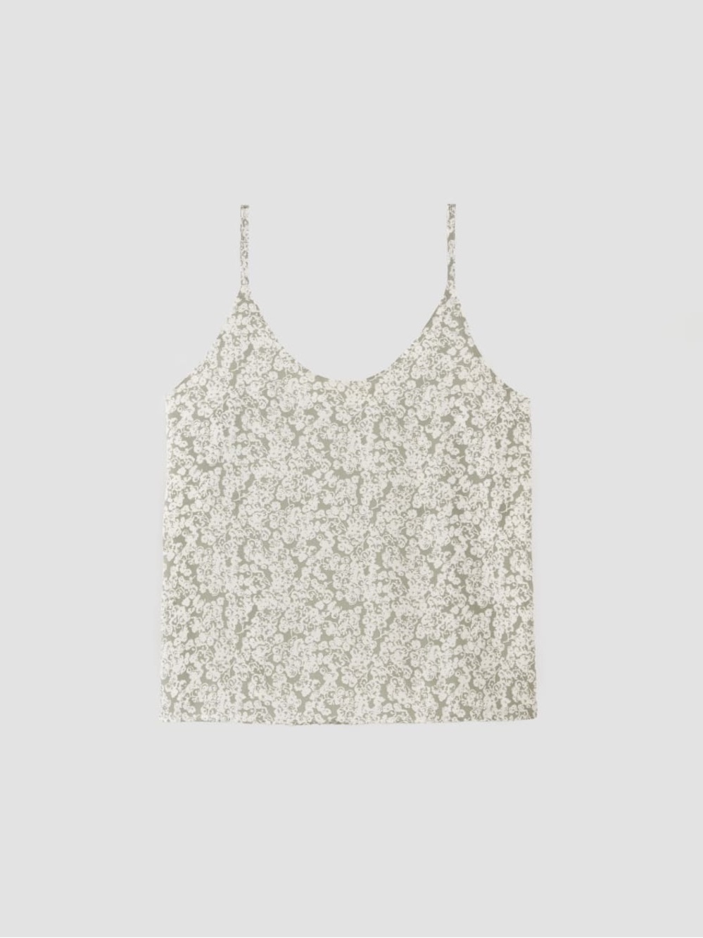 Everlane Sage Green Floral Slip Cami Tank Top Spaghetti Strap Shell